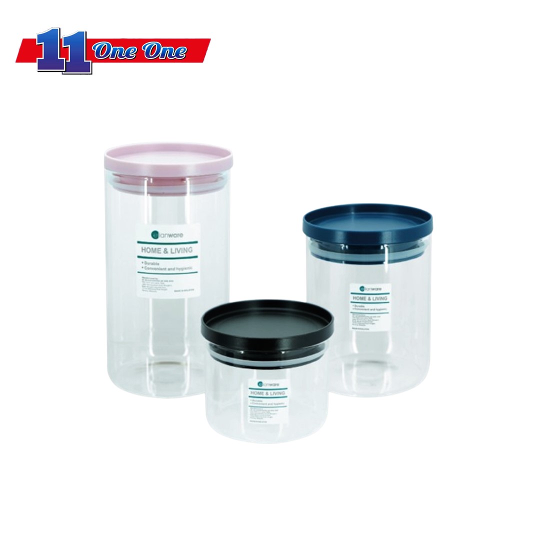 E-1681 / E-1682 / E-1683 360ml / 630ml / 1000ml Diamond Glass Stackable Airtight Round Canister - Elianware
