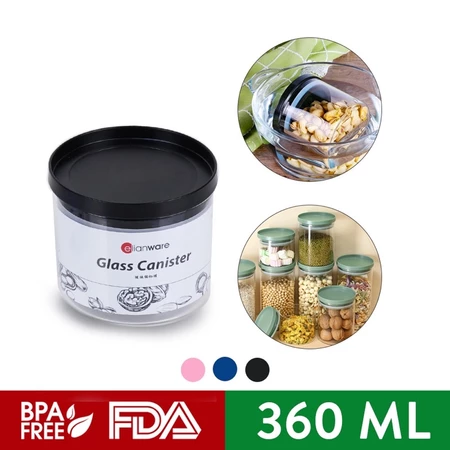 E-1681 / E-1682 / E-1683 360ml / 630ml / 1000ml Diamond Glass Stackable Airtight Round Canister - Elianware