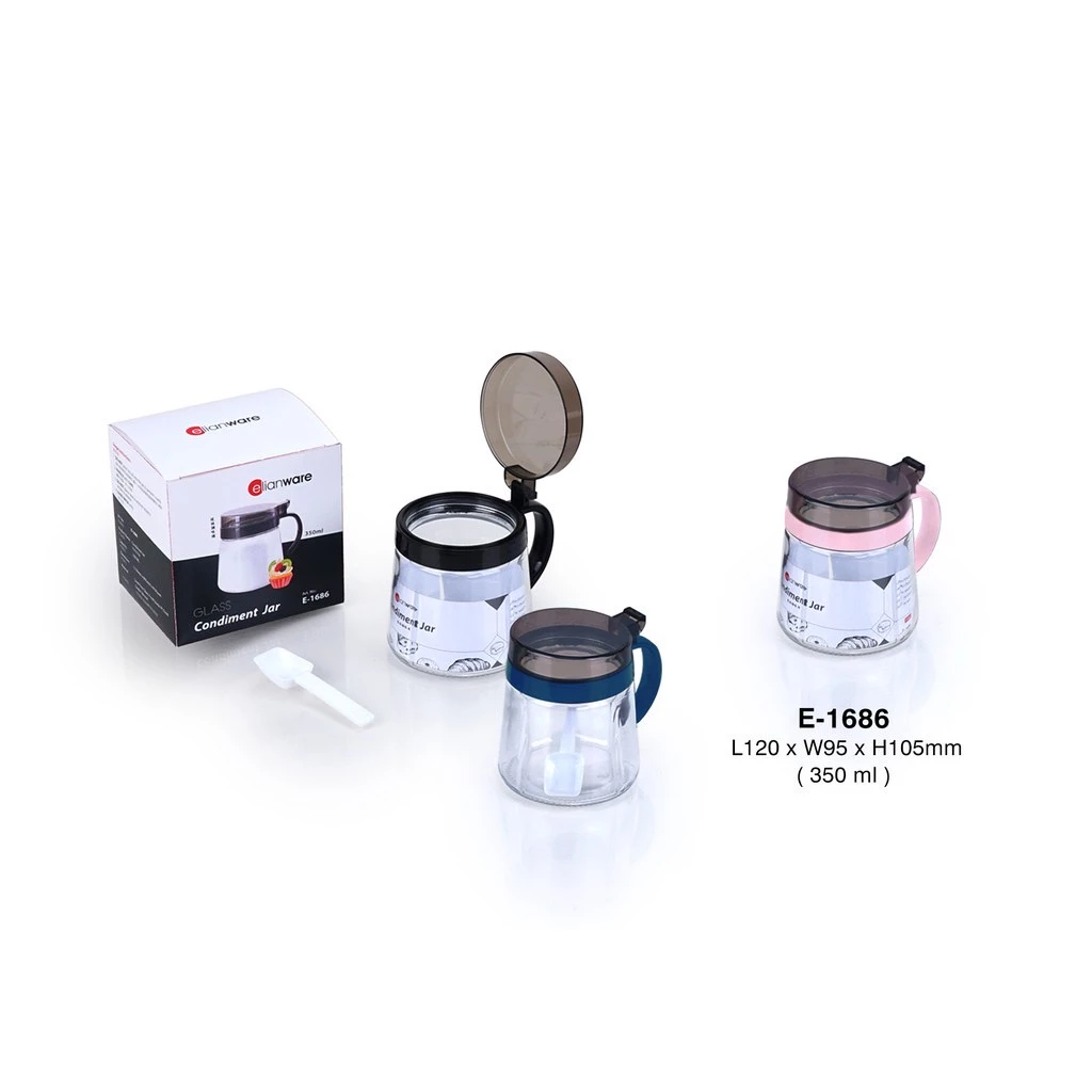 E-1686 / E-1687 350ml / 600ml Diamond Glass Spice Jar / Oil Dispenser - Elianware