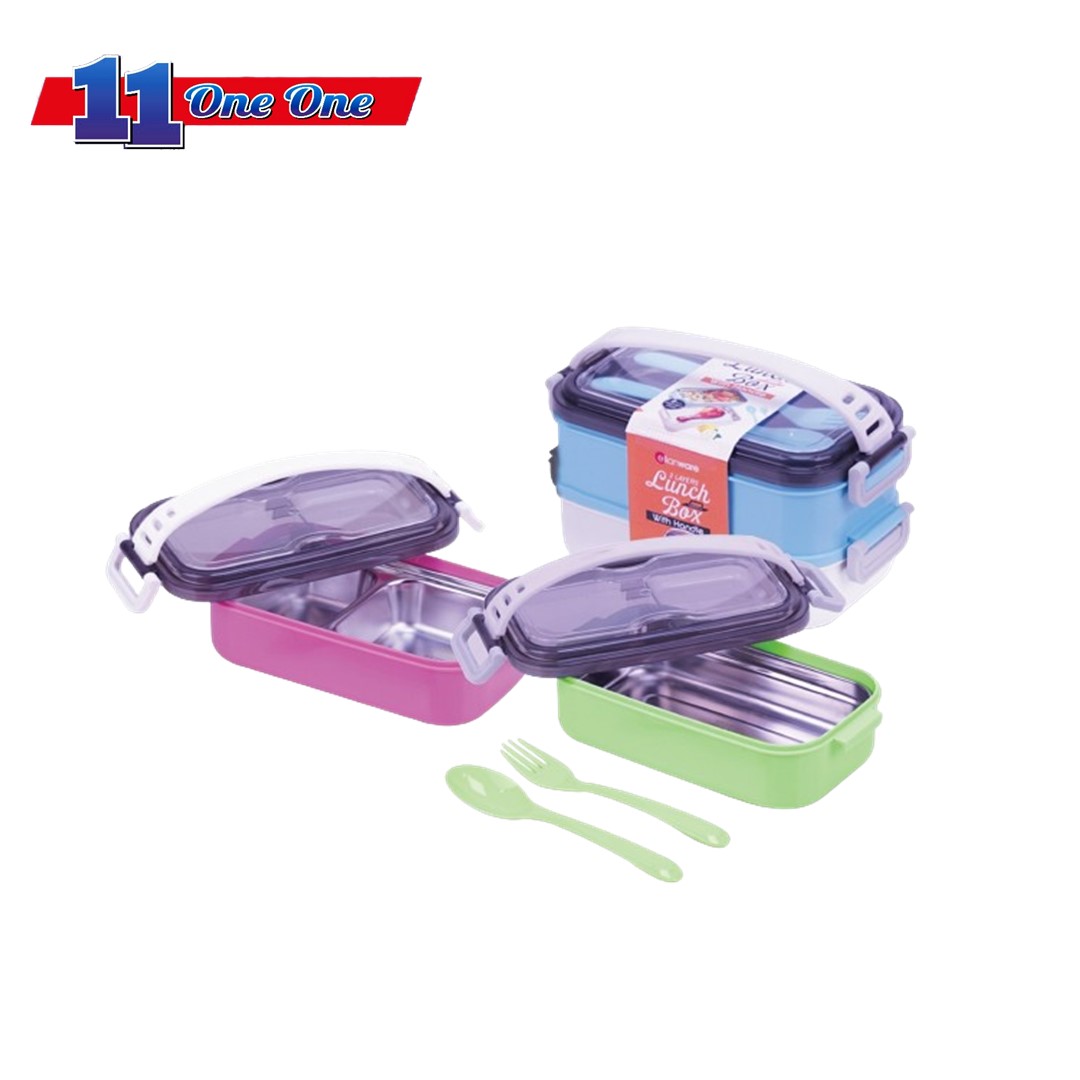 E-2006 1100ml 2 Layers Stainless Steel Lunch Box Bento With Handle - Elianware